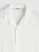 LCW Vision Beyaz Regular Fit Resort Yaka Müslin Erkek Basic Gömlek thumbnail 7
