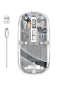Mouse Kablosuz Mouse Şarjlı Bluetooth Sessiz 5 Tuşlu Şeffaf thumbnail 4