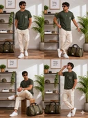 Erkek Haki O Yaka Basic T-Shirt thumbnail 4