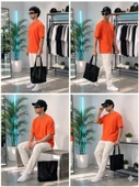 Erkek Turuncu O Yaka Basic T-Shirt thumbnail 4