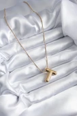 316L Çelik Gold Renk Bubble "T" Harf Model Kadın Kolye thumbnail 2
