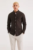 Stretch Oxford Slim Gömlek Beige Beige S thumbnail 1