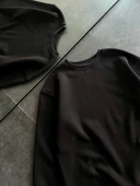 Kadın Bisiklet Yaka 3 İplik Pamuklu Basic SweatShirt - Siyah thumbnail 3