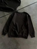 Kadın Bisiklet Yaka 3 İplik Pamuklu Basic SweatShirt - Siyah thumbnail 4