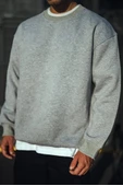 Erkek Kışlık Bisiklet Yaka 3 İplik Basic SweatShirt - Gri thumbnail 1