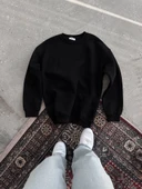 Kadın Bisiklet Yaka 3 İplik Pamuklu Basic SweatShirt - Siyah thumbnail 5