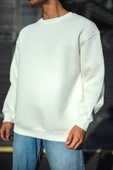 Erkek  Bisiklet Yaka 3 İplik Pamuklu Basic SweatShirt - Beyaz thumbnail 1