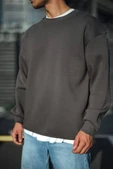 Erkek Bisiklet Yaka 3 iplik Pamuklu Basic SweatShirt  - Antrasit thumbnail 1