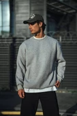 Erkek Kışlık Bisiklet Yaka 3 İplik Basic SweatShirt - Gri thumbnail 3