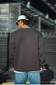 Erkek Bisiklet Yaka 3 iplik Pamuklu Basic SweatShirt  - Antrasit thumbnail 2