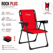 2 Adet Katlanır Kamp Sandalyesi Seti - Rock Plus - Kırmızı thumbnail 2