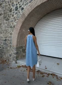 Halter Yaka Dokuma Midi Elbise thumbnail 11