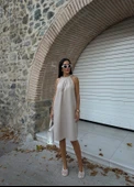 Halter Yaka Dokuma Midi Elbise thumbnail 3