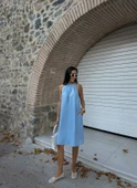 Halter Yaka Dokuma Midi Elbise thumbnail 7