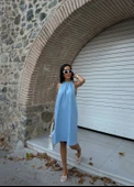 Halter Yaka Dokuma Midi Elbise thumbnail 6