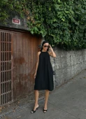 Halter Yaka Dokuma Midi Elbise thumbnail 14