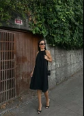 Halter Yaka Dokuma Midi Elbise thumbnail 13