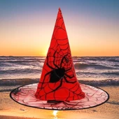 Hallowen cadı şapkası Kırmızı Dev Örümcek Desenli thumbnail 4