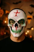 Halloween Maske Kuru kafa Işıklı Yeşil Teller thumbnail 3