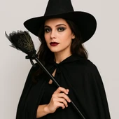 Halloween Cadı Süpürgesi Tüllü Siyah thumbnail 1
