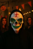 Halloween Maske Kuru kafa Işıklı Yeşil Teller thumbnail 4
