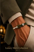 Luxury Men's Collection Çelik & Deri Bileklik thumbnail 1