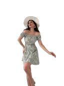 Madonna Yaka Desenli Elbise-Yeşil thumbnail 2