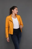 Hakiki Deri Sarı Kadın Ceket thumbnail 4