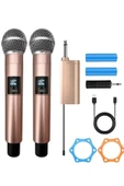 Profesyonel Çiftli Kablosuz Mikrofon Seti Karaoke Şarj Edilebilir 50 Metre Mesafe Rose thumbnail 1