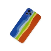 iPhone 11 Pro Kılıf Ebruli Lansman Silikon - Mavi-turuncu thumbnail 2
