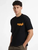 Erkek Baskılı Oversize T-shirt - Siyah thumbnail 2