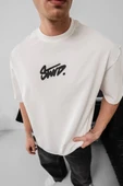 Erkek Baskılı Oversize T-shirt - Beyaz thumbnail 5