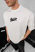 Erkek Baskılı Oversize T-shirt - Beyaz thumbnail 2