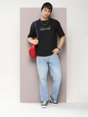 Erkek Baskılı Oversize T-shirt - Siyah thumbnail 1