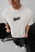 Erkek Baskılı Oversize T-shirt - Beyaz thumbnail 4