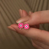 ​Gümüş Fosforlu Pembe Yonca Küpe thumbnail 3