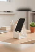 Sevimli Kedi Tasarımlı Telefon Standı Beyaz thumbnail 3