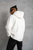 Erkek Düz Kapüşonlu Sweat - Beyaz thumbnail 5