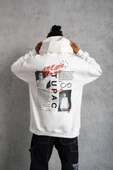 Erkek Ön Arka Baskılı Kapşonlu Sweat - Beyaz thumbnail 4