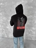 Oversize Üç İplik Kapüşonlu Sweatshirt - Siyah thumbnail 1