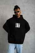 Erkek Ön Arka Baskılı Kapşonlu Sweat - Siyah thumbnail 4