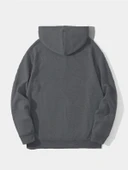 Erkek Düz Kapüşonlu Sweat - Füme thumbnail 1