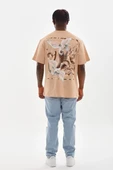 Unisex Baskılı Oversize T-shirt - Bej thumbnail 7
