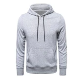 Erkek Uzun Kol Kapşonlu Basic Sweatshirt Hoodie - Gri thumbnail 2
