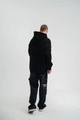 Double Oversize Kapşonlu Nakışlı Sweatshirt - Siyah thumbnail 2