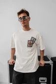 Erkek Baskılı Oversize T-shirt - Beyaz thumbnail 1