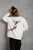 Erkek Güvercin Baskılı Sweatshirt - Beyaz thumbnail 3