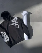 Uzun Kol Kapüşonlu Baskılı Sweatshirt - Siyah thumbnail 3