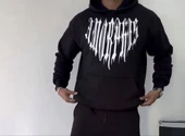 Uzun Kol Kapüşonlu Baskılı Sweatshirt - Siyah thumbnail 1