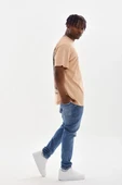Unisex Baskılı Oversize T-shirt - Bej thumbnail 6